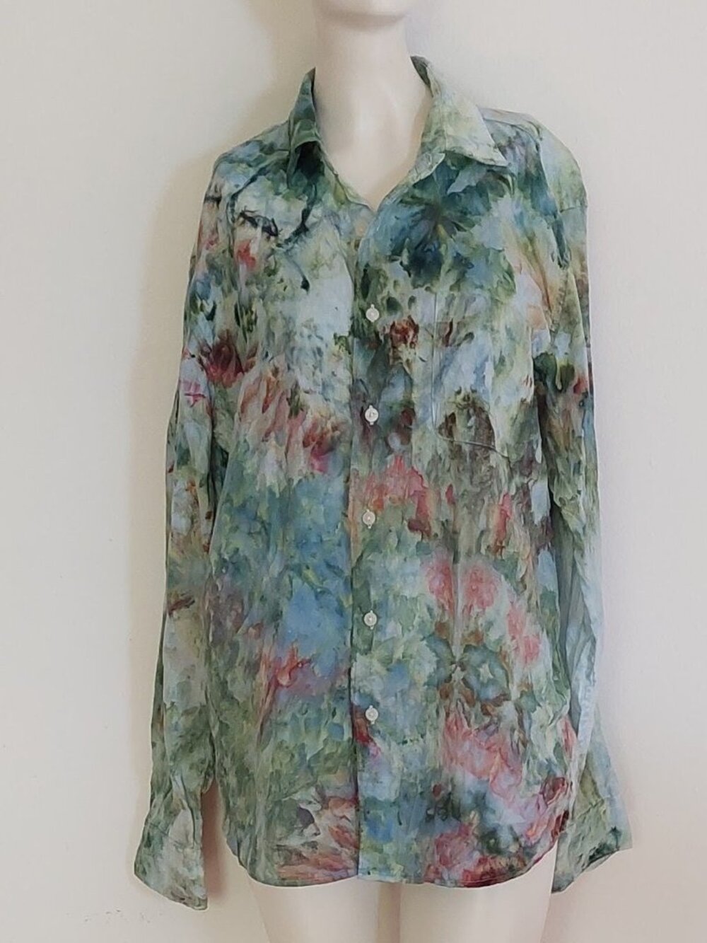 UNIQLO Multi-Color 100% Linen Painterly Print L/S Button-down Shirt Size: M